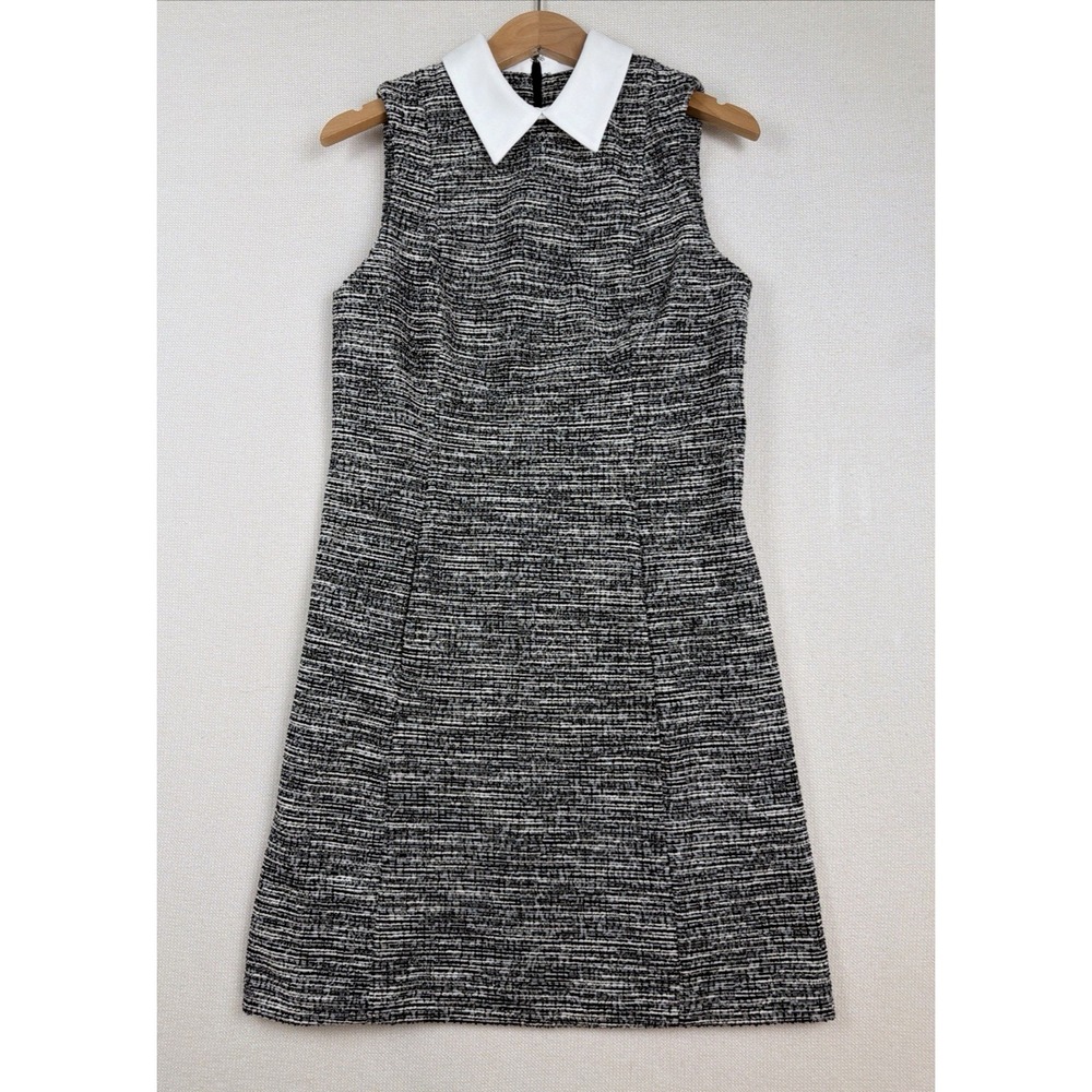 Calvin Klein Tweed A-Line Collar Dress Sz 4 Black White Old Money Preppy Classic